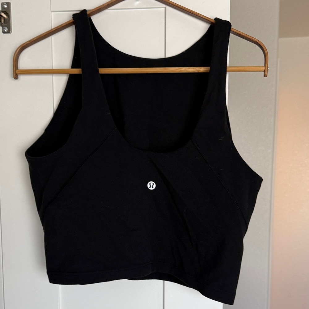 lululemon Black Women's Crop Top high neck with shelf bra inside size 12